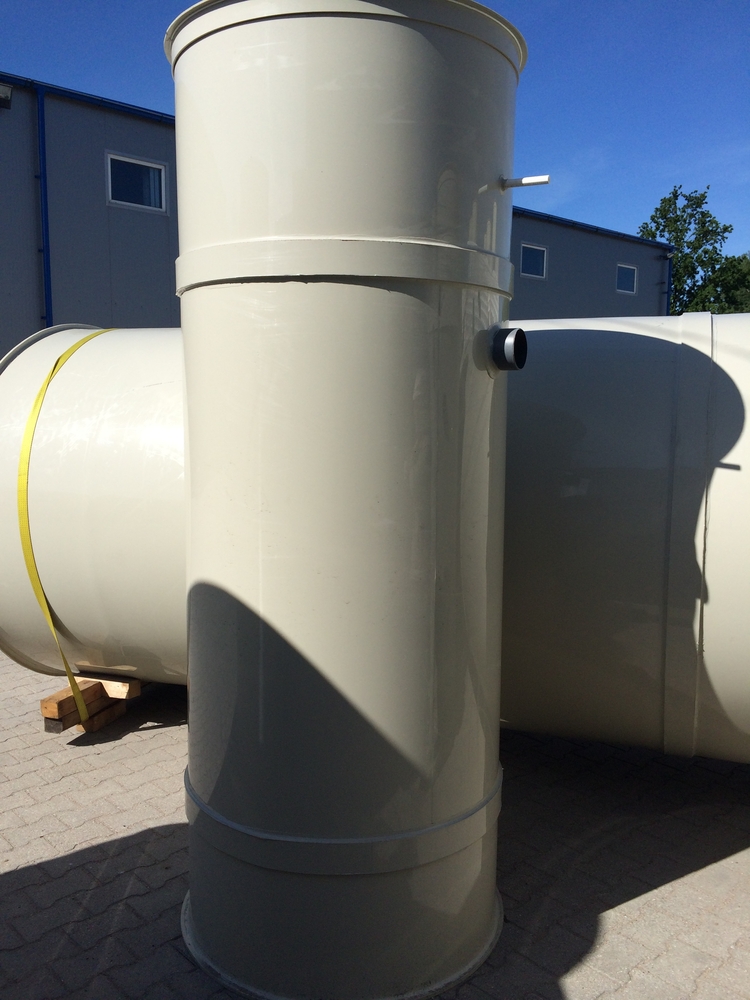 Two cylindrical custom welded plastic polypropylene tanks for marine plastic fabrication